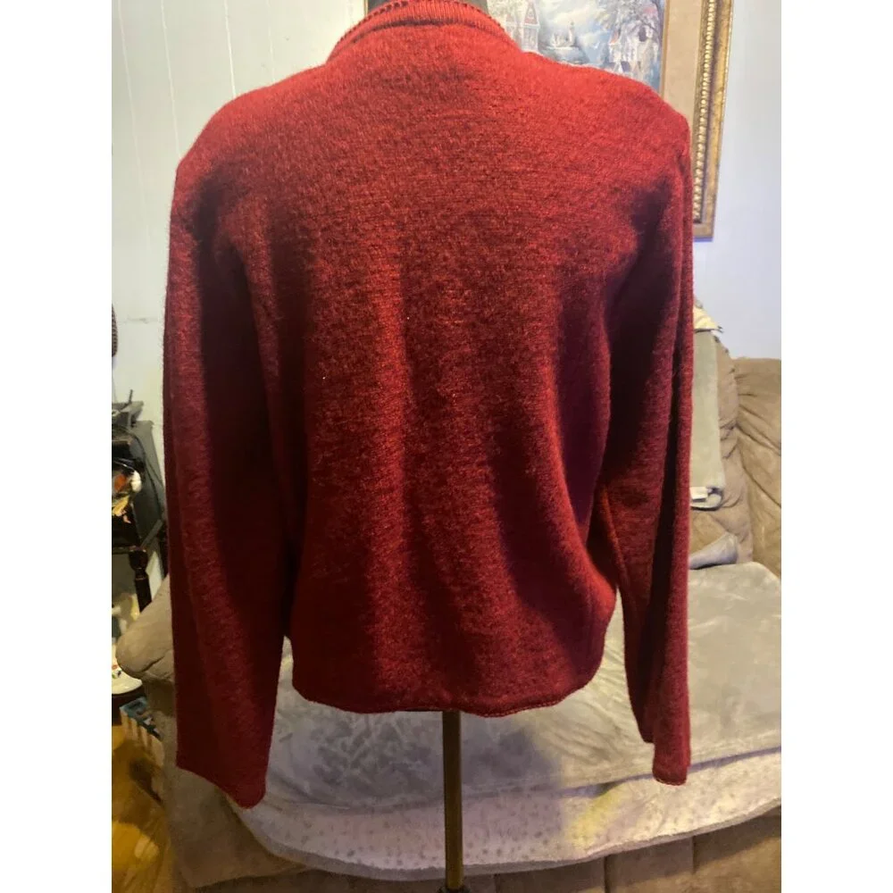 Vintage Tally-Ho Burgandy 100% Wool Button Cardigan Sweater L Womens Office wear